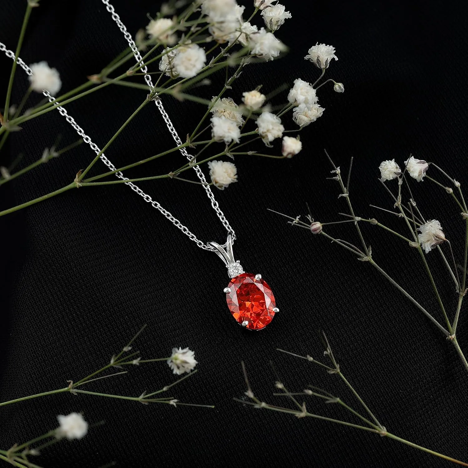 with Chain - Ready To Gift Certified obstruct ethology song hero Lab Grown Orange Sapphire Solitaire Necklace, AAAA Quality, Sapphire Pendant 