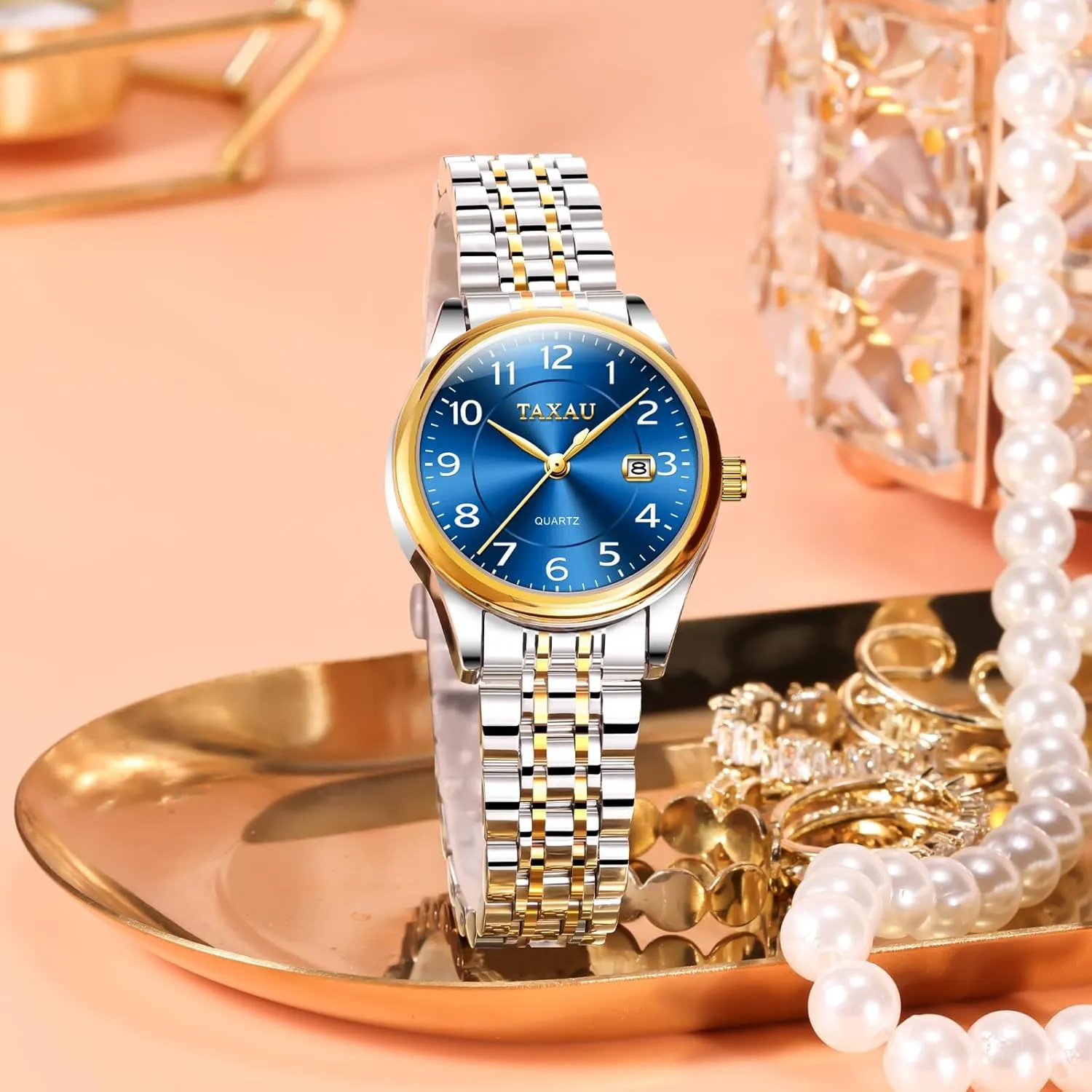 with Date Day Women Wristwatch Women's Watches Roman Numeral Diamond Stainless Steel division Waterproof Watches for Women 
