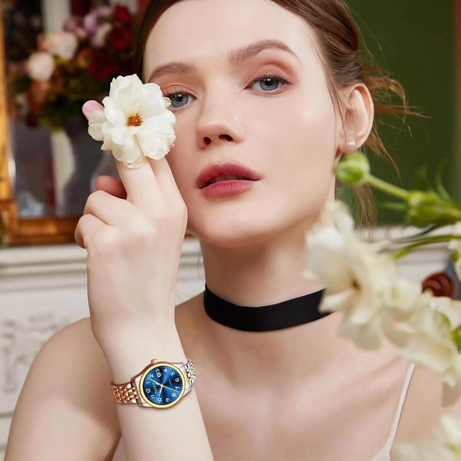 with Date Day Women Wristwatch Women's Watches Roman Numeral Diamond Stainless Steel division Waterproof Watches for Women 