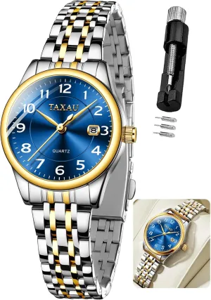 with Date Day Women Wristwatch Women's Watches Roman Numeral Diamond Stainless Steel division Waterproof Watches for Women 