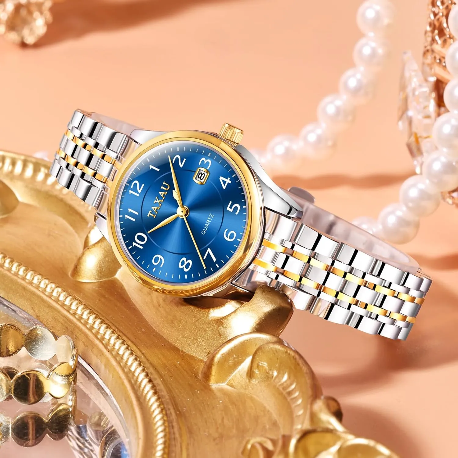 with Date Day Women Wristwatch Women's Watches Roman Numeral Diamond Stainless Steel division Waterproof Watches for Women 