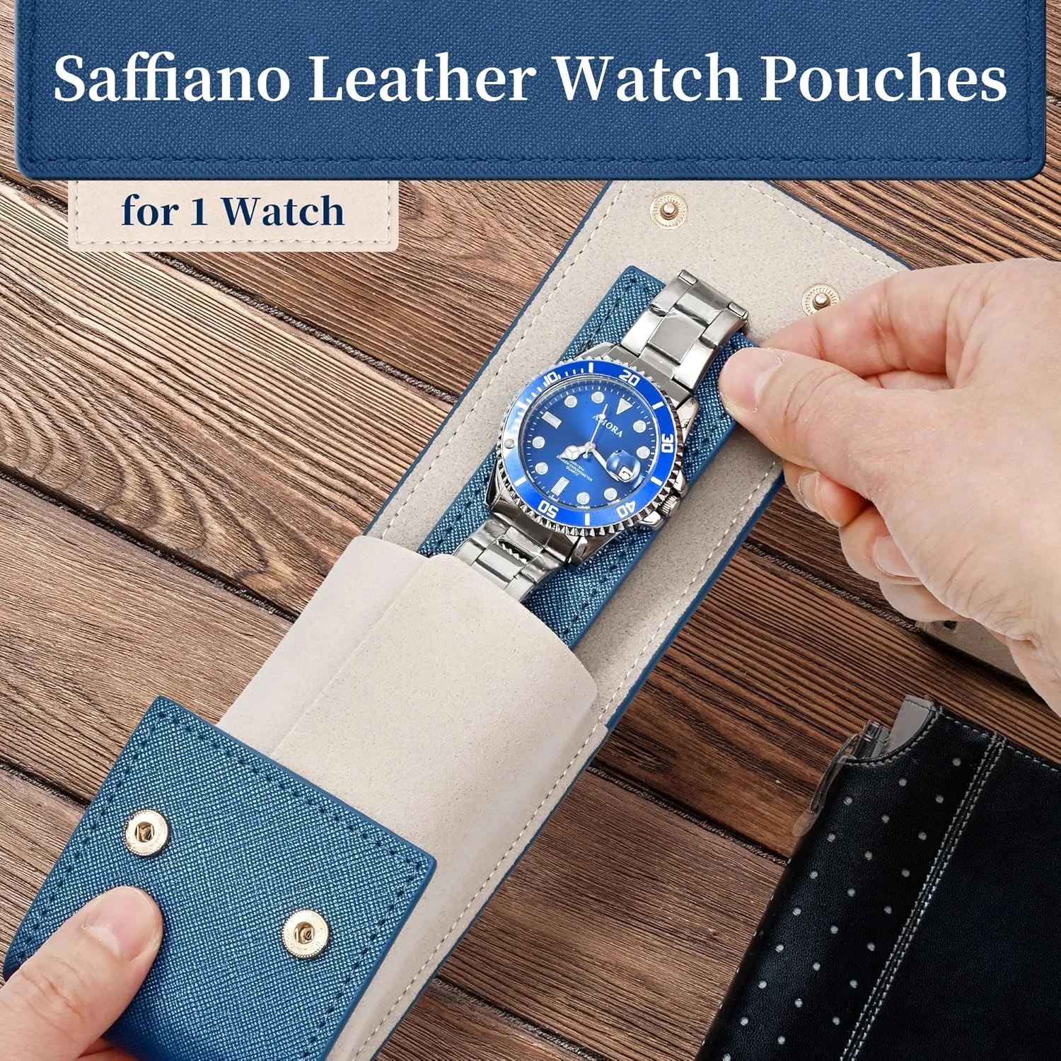 with decode Suede Lining/Luxury Leather Travel Watch Case Single Watch Pouch for Men and Women Travel Leather Watch Pouch/Watch Travel Case 