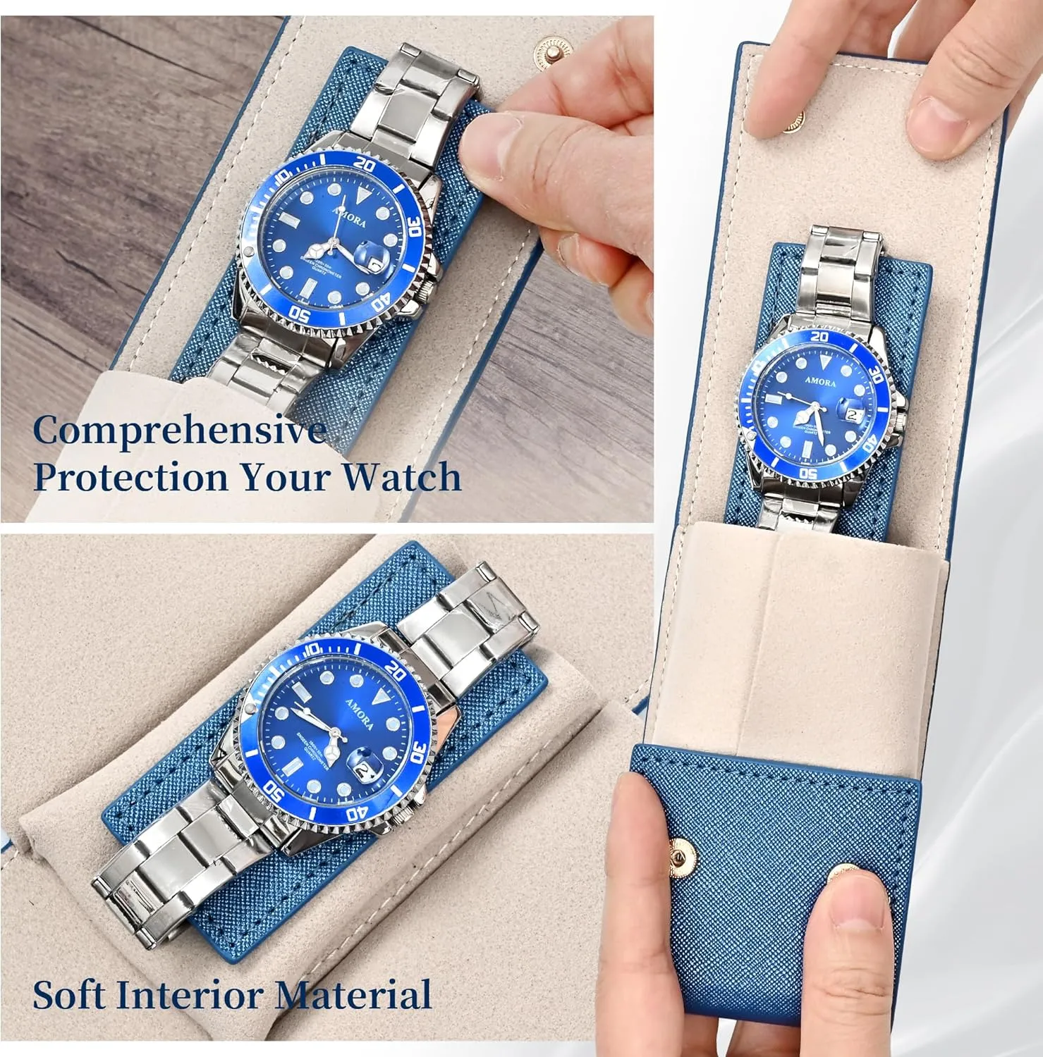 with decode Suede Lining/Luxury Leather Travel Watch Case Single Watch Pouch for Men and Women Travel Leather Watch Pouch/Watch Travel Case 