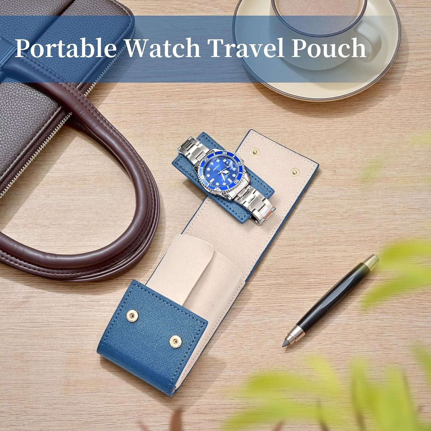 with decode Suede Lining/Luxury Leather Travel Watch Case Single Watch Pouch for Men and Women Travel Leather Watch Pouch/Watch Travel Case 