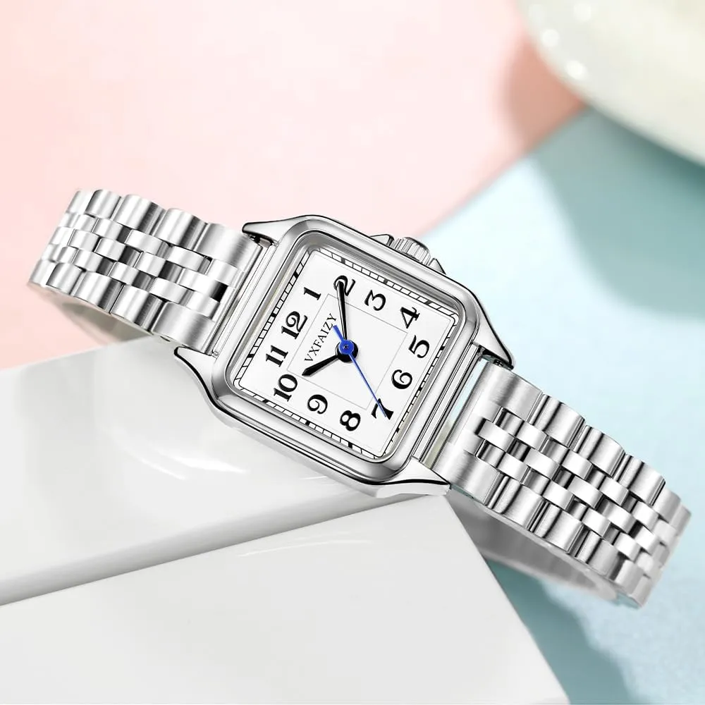 with Easy Read Arabic Numeral Ladies Dress Watches Dainty Square mental reservation Watch for Women 