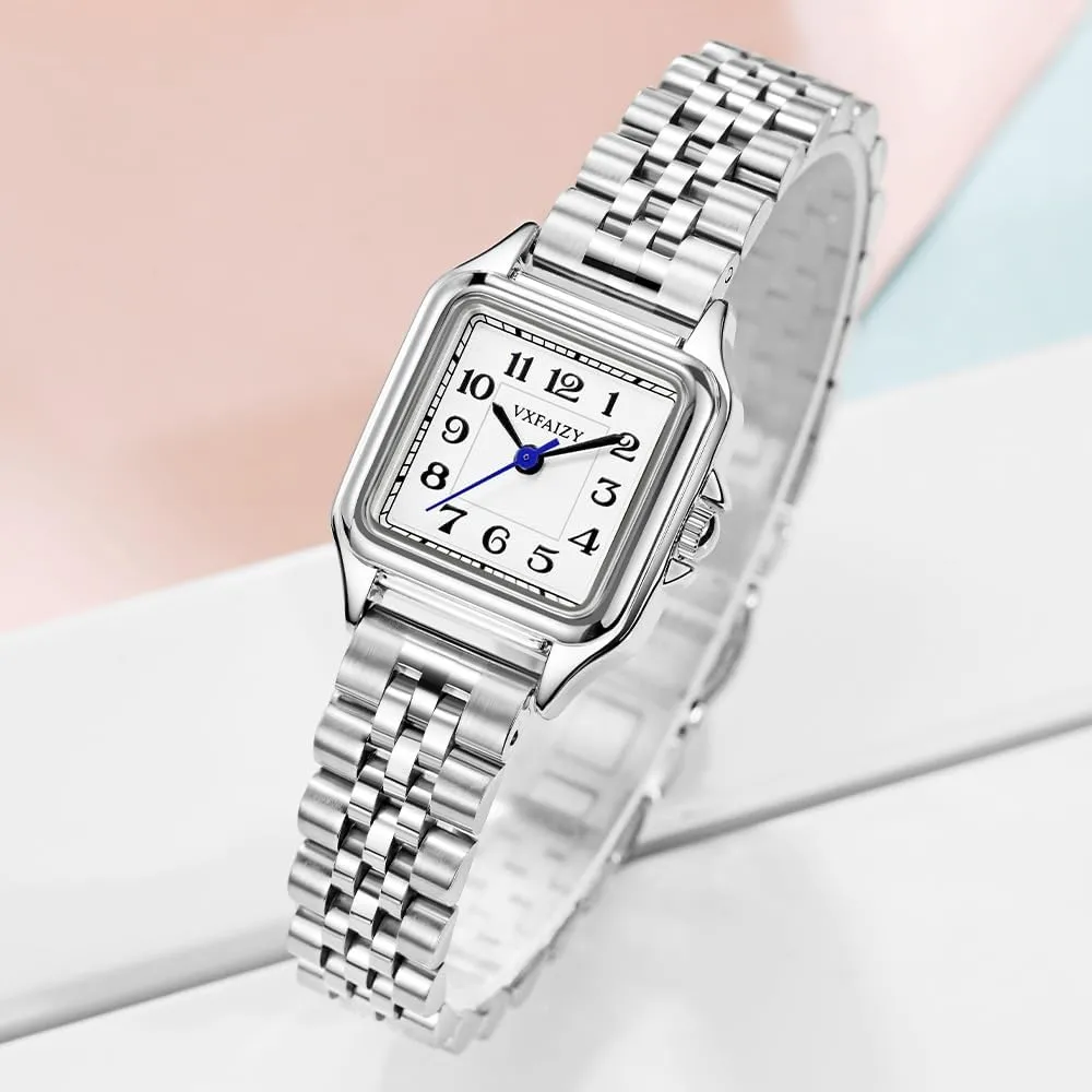with Easy Read Arabic Numeral Ladies Dress Watches Dainty Square mental reservation Watch for Women 