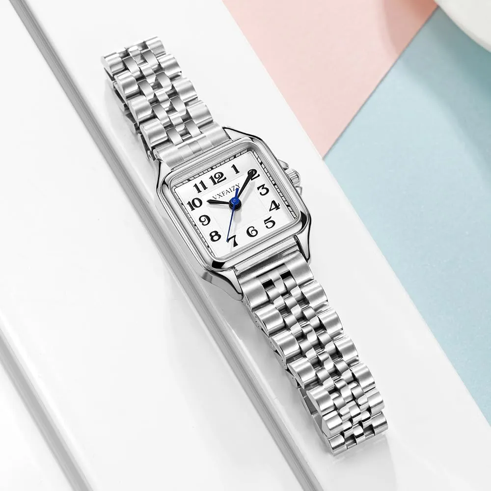 with Easy Read Arabic Numeral Ladies Dress Watches Dainty Square mental reservation Watch for Women 