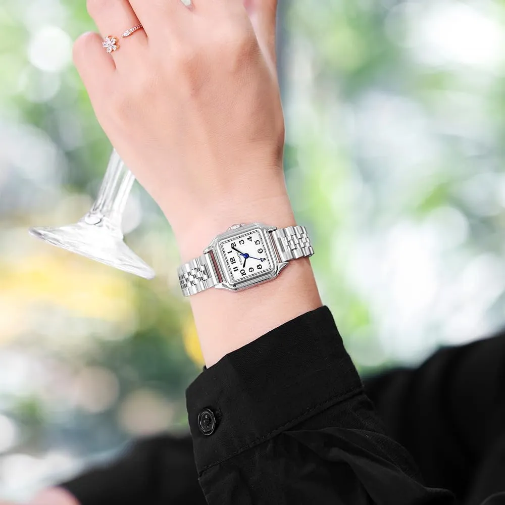 with Easy Read Arabic Numeral Ladies Dress Watches Dainty Square mental reservation Watch for Women 