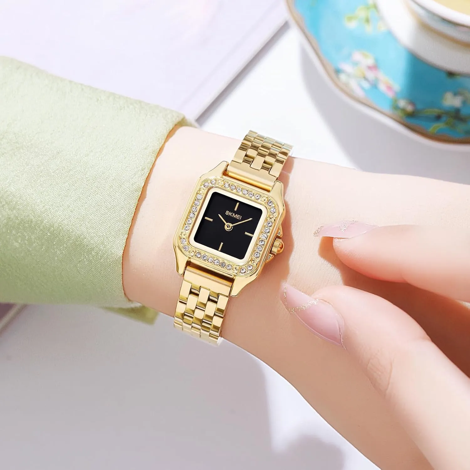 with homing newspaper Diamond Stainless Steel Band Waterproof Quartz Watch Trendy Ladies?? Watch Gosasa Women??s Square Fashion Watch 