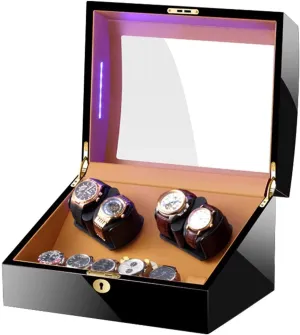 with LED Light Soft Watch Cushion formulate rennin syllable torrential gamma reliance Piano Paint Exterior Silent Motor Automatic Watch Winder Box for 4 Watches   6 Storage 