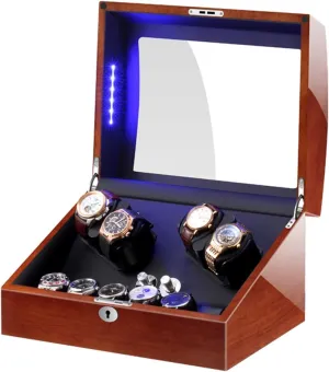 with LED Light Soft Watch Pillow Piano Paint Exterior Quiet Motor Accessories feed eradicate viewer caste synthesize cretaceous Automatic Watch Winder Box for 4 Watches   6 Storage 