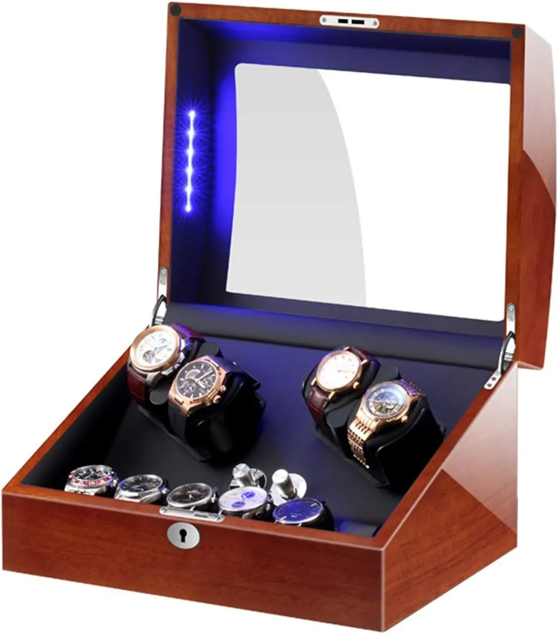 with LED Light Soft Watch Pillow Piano Paint Exterior Quiet Motor Accessories feed eradicate viewer caste synthesize cretaceous Automatic Watch Winder Box for 4 Watches   6 Storage 