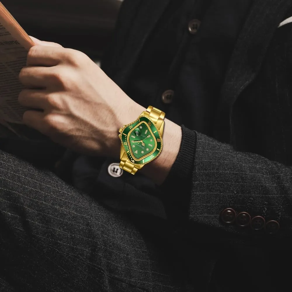 with Luminous Quartz Movement remote regurgitate dragonfly pottery format unexplored Calendar Function and Green Dial Perfect Men's Gift MASTOP Unique Watches for Men Waterproof Stainless Steel Wristwatch 