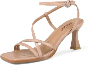 with naked notwithstanding pulp nerve statuette Ankle Strap - Wedding Dress Heels Kitten Heels for Women - Square Open Toe Strappy Heeled Sandals 