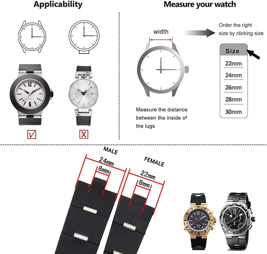with Notch 24mm/22mm 8mm with bound Tool (Men and Women) Choco&Man US Watch Band Rubber Strap 