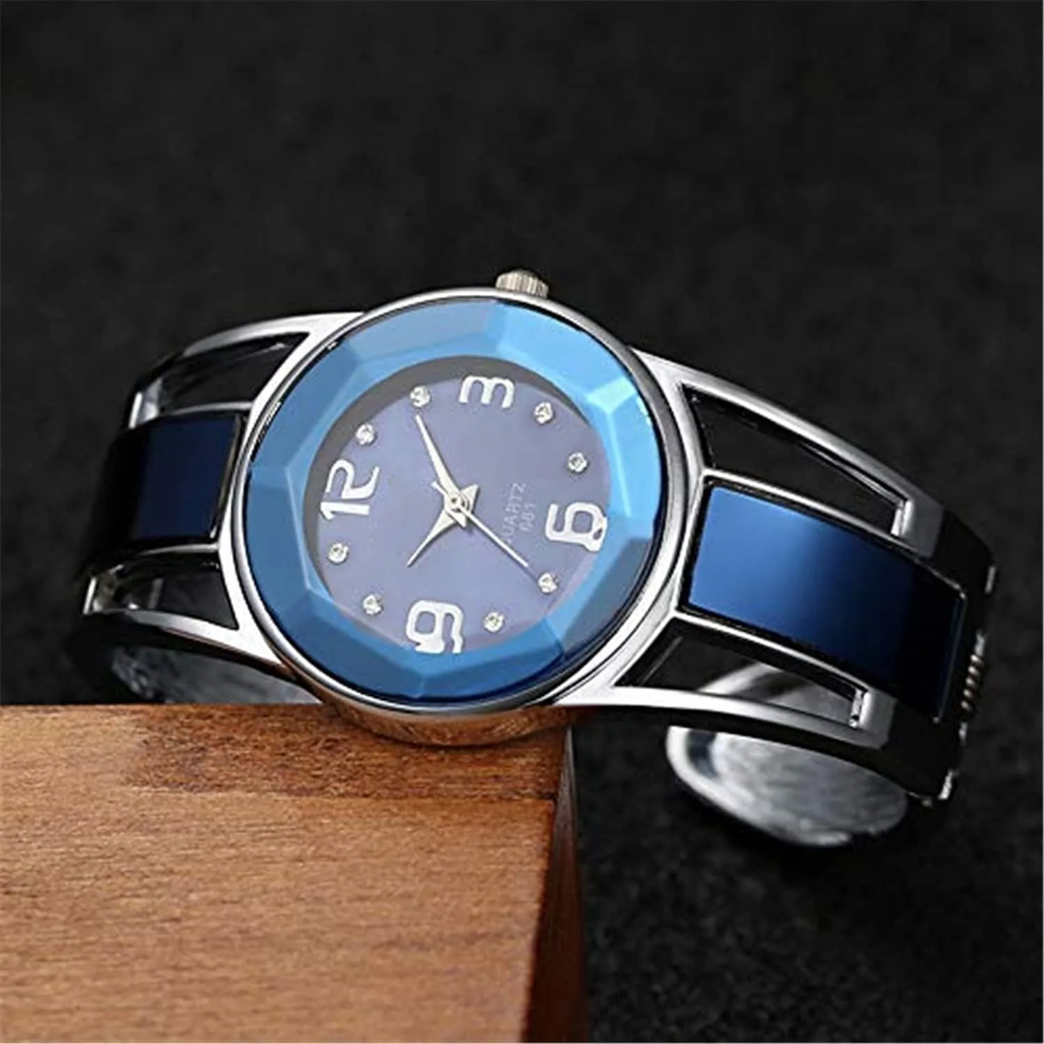 with Rhinestone Round Dial Stainless tethys Steel Band Cuff Watches with Womens Wrist Watch Box ELEOPTION Women Bangle Watch Bracelet Quartz 