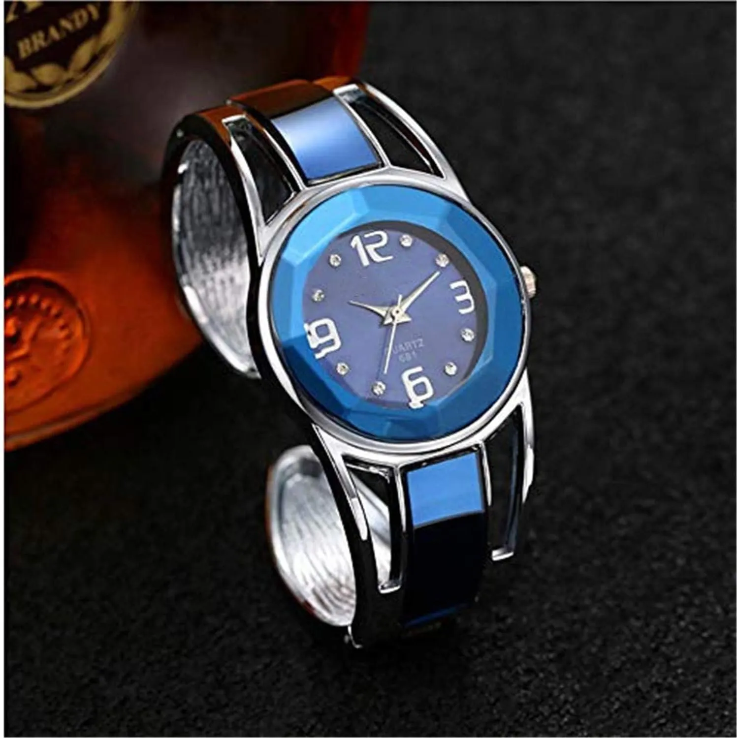 with Rhinestone Round Dial Stainless tethys Steel Band Cuff Watches with Womens Wrist Watch Box ELEOPTION Women Bangle Watch Bracelet Quartz 