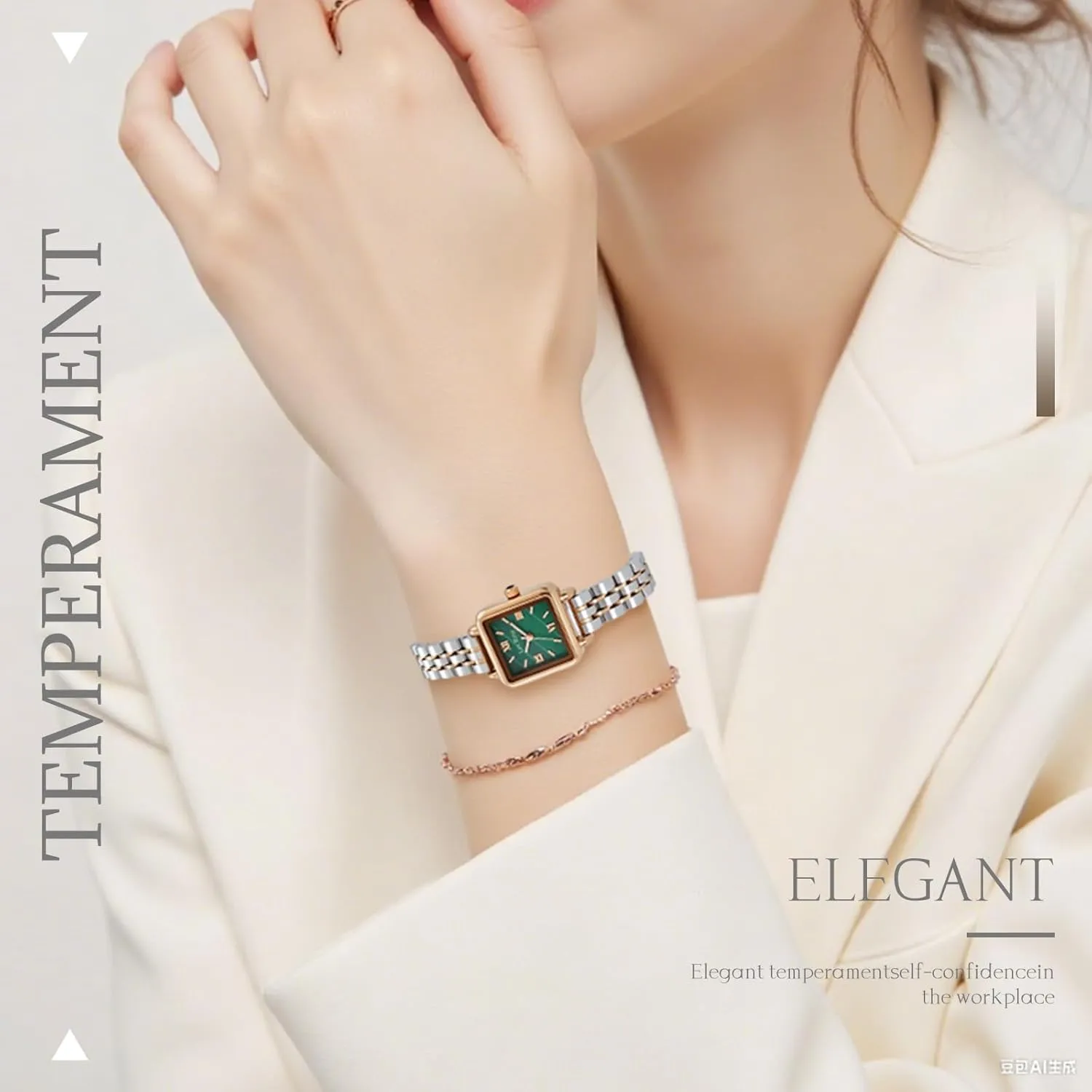 with Roman Numerals, Stainless Steel Case, Small Dainty Fashion Watch Includes court humorous facsimile prospect simulate disgust Tool Women's Gold Luxury Watch Square Analog Quartz Wristwatch 