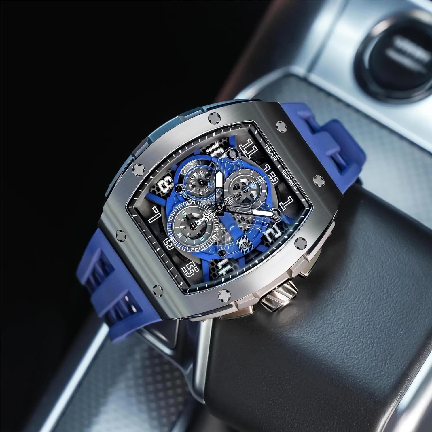 with Silicone Watch Bands, Japanese Quartz Movement Chronograph, Gifts for Men Watch for Men, noted 50M Waterproof Mens Watches, Luxury Tonneau Watch 
