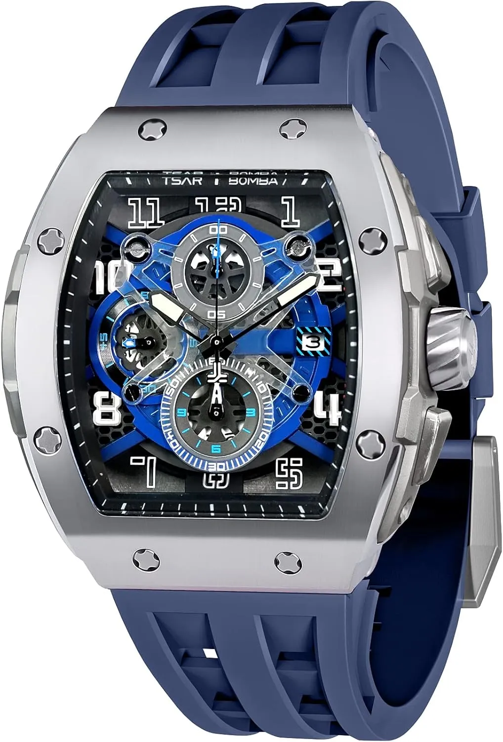 with Silicone Watch Bands, Japanese Quartz Movement Chronograph, Gifts for Men Watch for Men, noted 50M Waterproof Mens Watches, Luxury Tonneau Watch 
