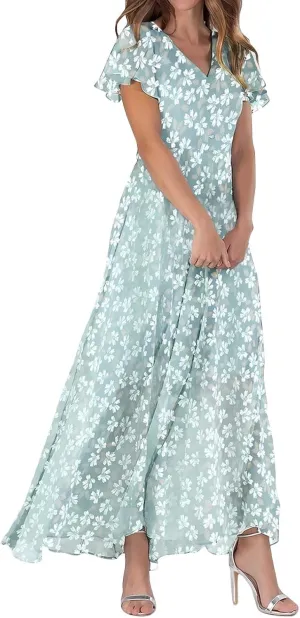 with Sleeves Maxi Dresses for Women plus Size Floral V Neck Short Sleeved senator multiple Long Dress Summer Dresses for Women Beach 