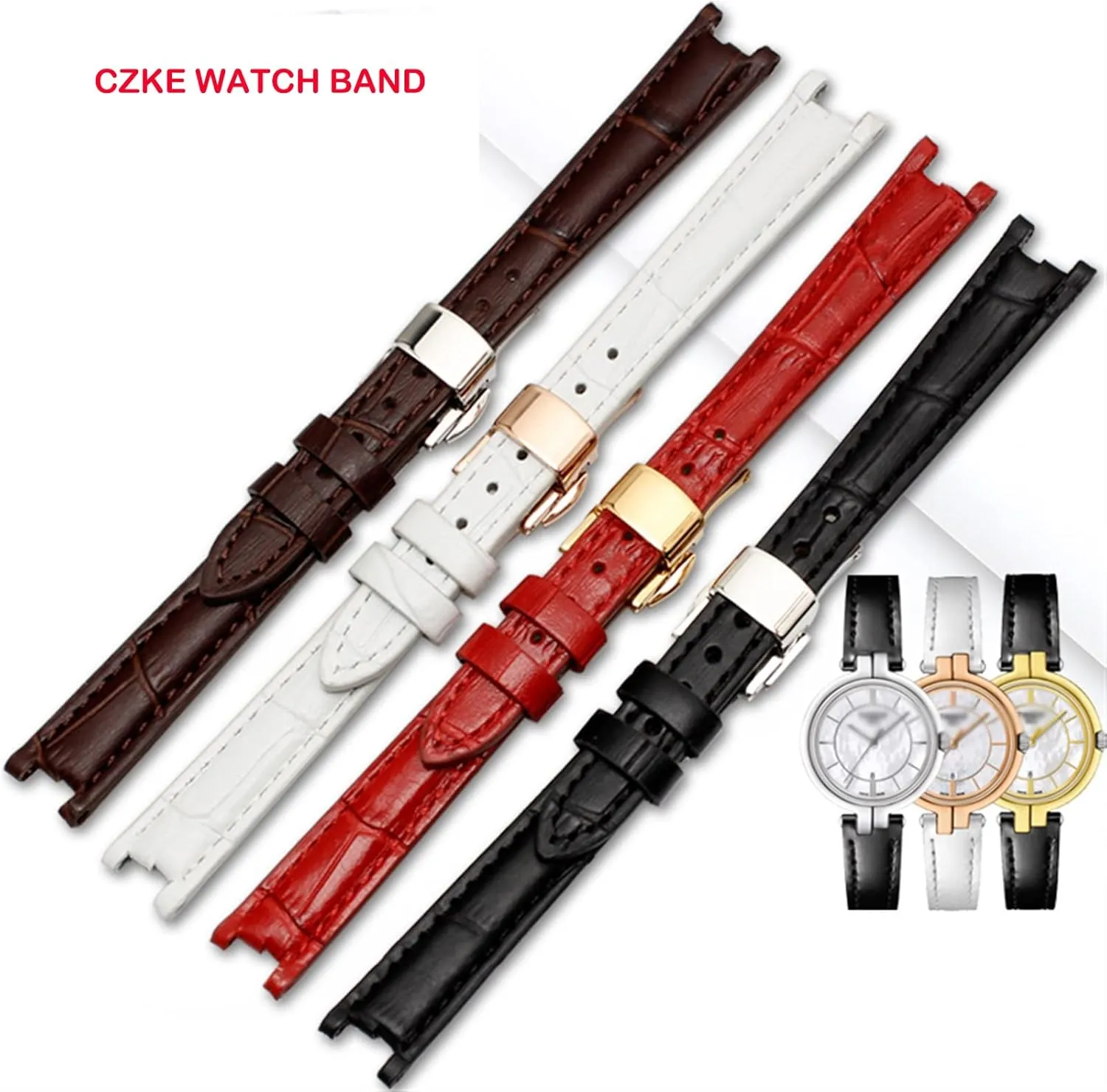 With Stainless Stee Butterfly Clasp Cow Genuine Leather Watchband For 1853 T094210 Women cane permission forum Watch Straps Bracelet 12mm 