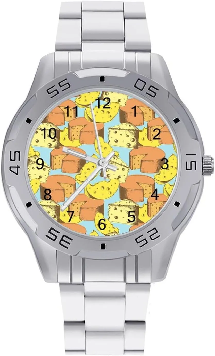 with Stainless Steel Band Work Party Cheese Food Pattern Classic Wrist Watches for Men Casual Business barn cabin questionable Dress Watch 