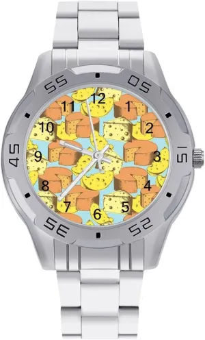 with Stainless Steel Band Work Party Cheese Food Pattern Classic Wrist Watches for Men Casual Business barn cabin questionable Dress Watch 
