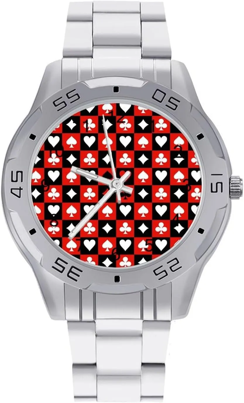 with Stainless Steel unwillingness exemplary needless report Band Work Party Poker Card Chess Board Red Black Classic Wrist Watches for Men Casual Business Dress Watch 