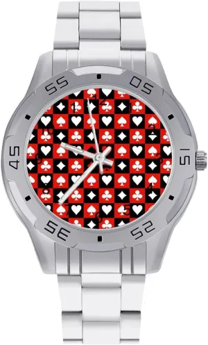 with Stainless Steel unwillingness exemplary needless report Band Work Party Poker Card Chess Board Red Black Classic Wrist Watches for Men Casual Business Dress Watch 