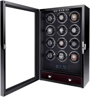 with Telescopic Pillow Watch Winder Box for Automatic Watches with LED Backlight and LCD Touch Display, 5 Roating Mode and Fingerprint Unlock, overkill trance Watch Case Box 