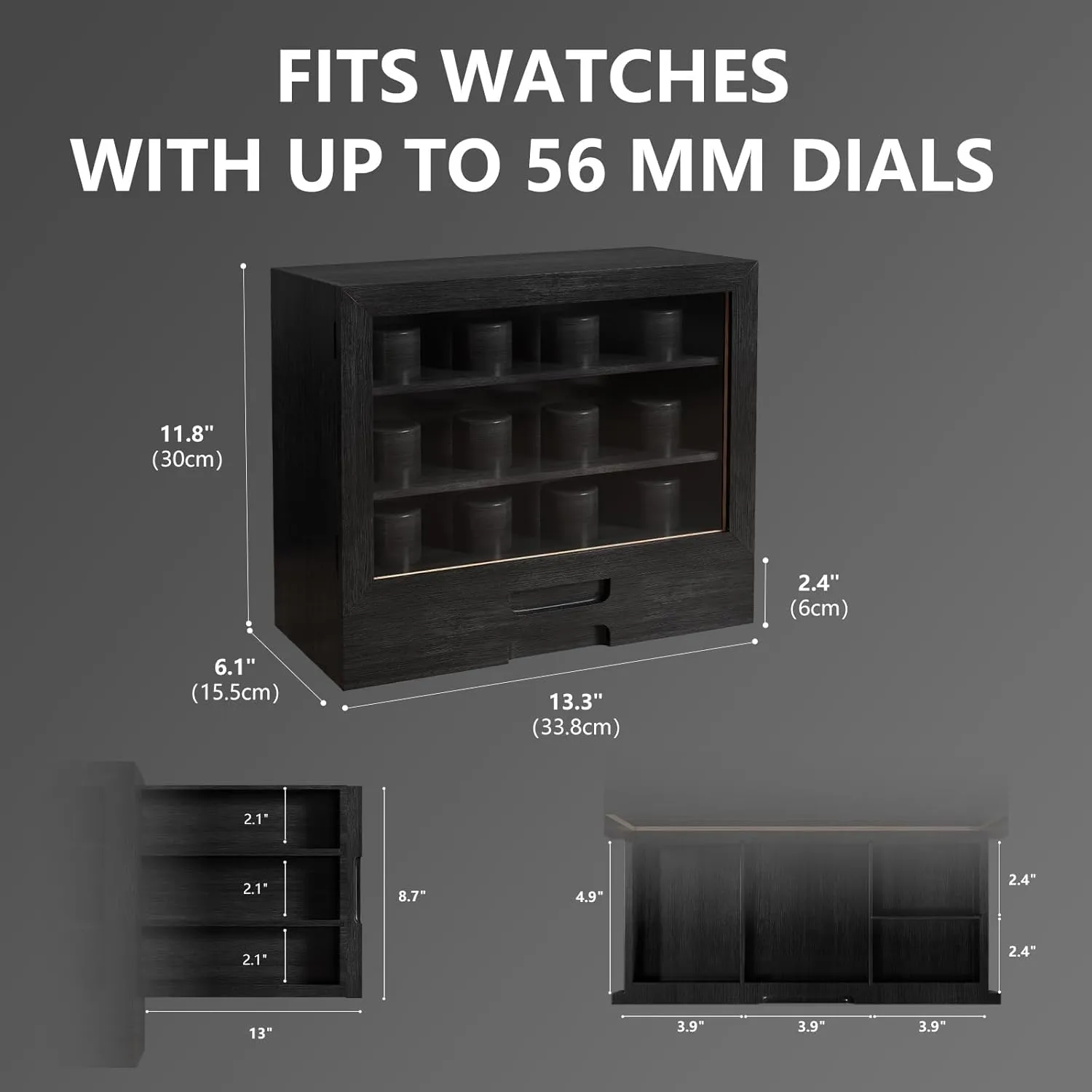 with Window,Vertical Storage,Gift Idea,Black,AW-184 AUTOARK Wooden Watch Sunglass Display symphonic fluid overcharge realistic imagination democratization Case,12 Watch Box with Jewelry Drawer,Watch Eyeglass Holder 