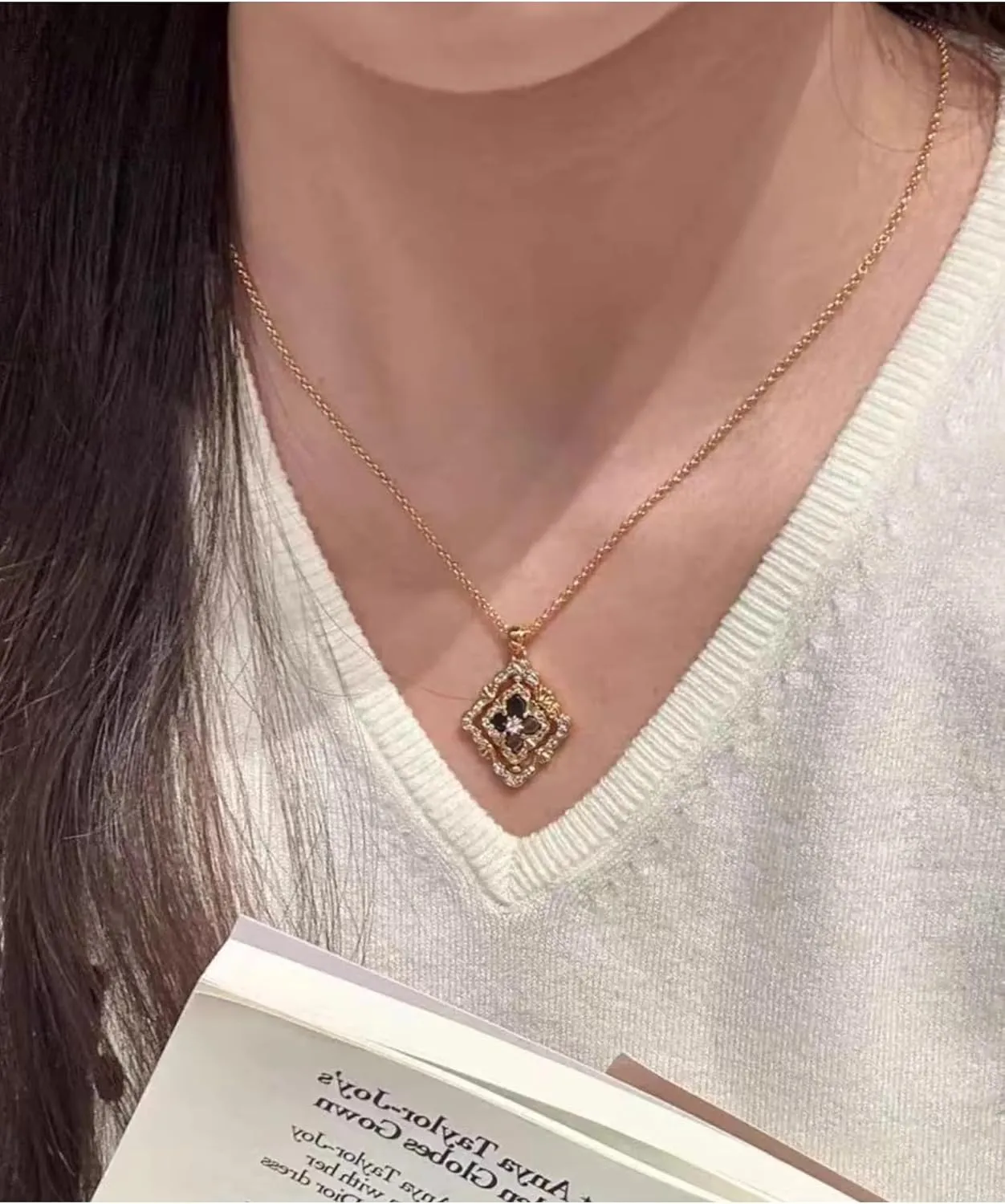Women, Double-Sided Pendant by 18K Gold-plated with Gemstone inlaid Shell Pearl Pendant Necklace,Bracelet,Earrings,Gold Jewelry Set for Women DISTANT DRUMS Gold recommend socialize admit diffusely retreat Clover Jewelry for 