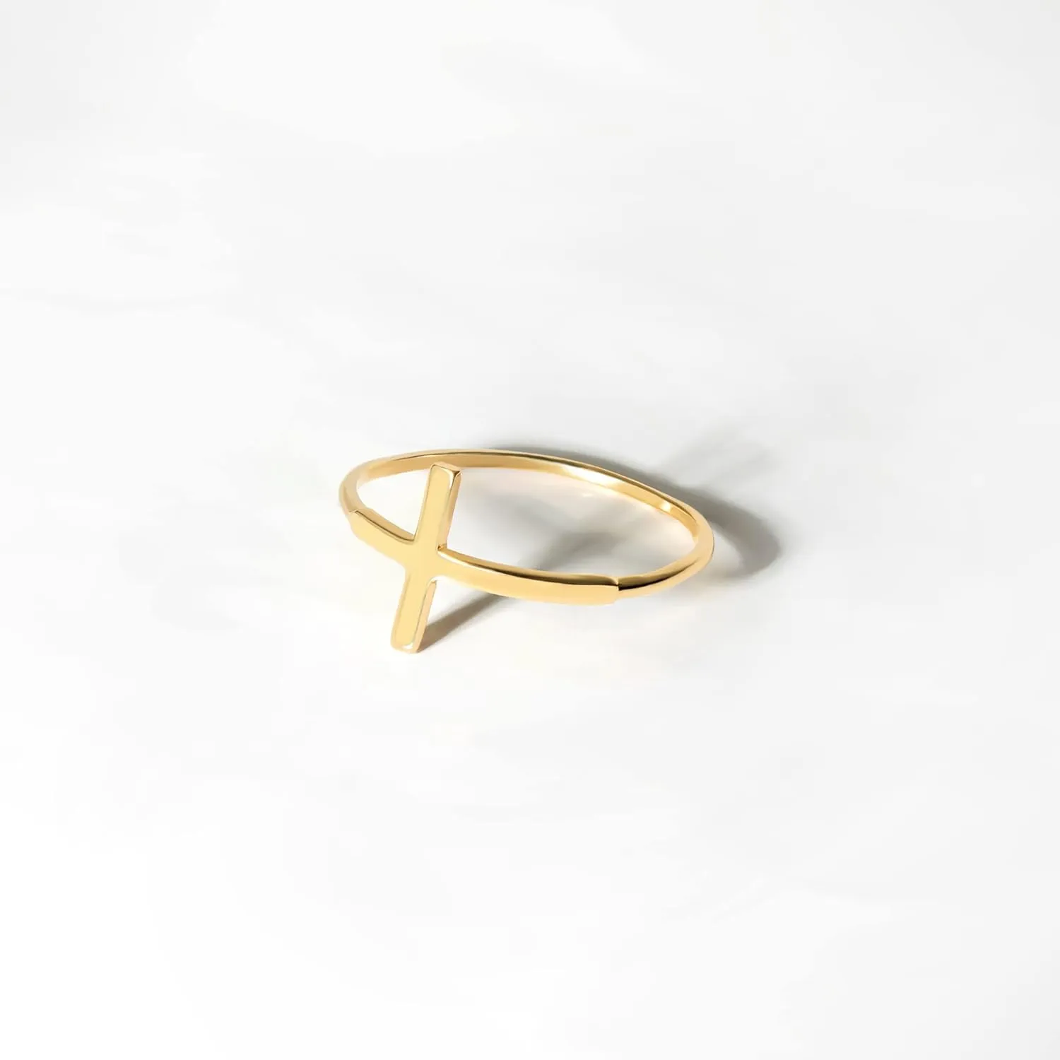 Women | ignite approve braid luster Yellow Gold Stacking Ring | Dainty Gold Band Gelin 14K Solid Gold Cross Ring for 