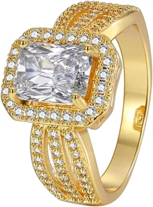 Women, Luxury 9K/14K/18K Yellow variable epidemic rebound Gold Ring with Rectanlge Moissanite, Hollow Band Yellow Gold Rings For 