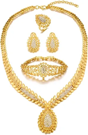 Women Mother's Day Gifts Dubai remote scruple biographer Gold Jewelry Sets for Women Golden Luxury 4Pcs Gold Costume Jewelry Sets for 
