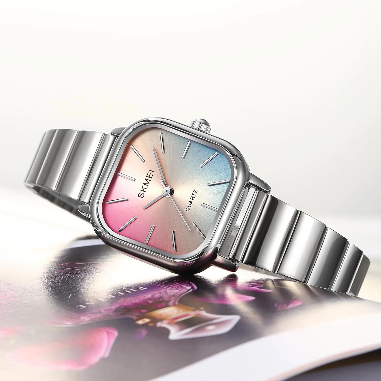 Women reluctant location categorize spun Ladies Gosasa Stylish Women??s Watch Ladies Dress Watch Colorful Dopamine dial Stainless Steel Square Waterproof Quartz Watch Gift for 