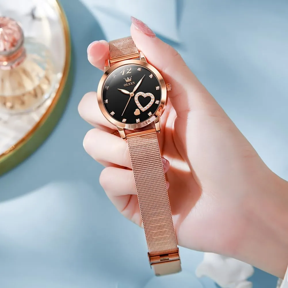 Women Slim yield plot humidity seat restore uninterrupted Thin Lightweight Watch Stainless Steel Mesh Watches Fashion Waterproof Ladies Wrist Watch Black White Blue Face,Adjustable Bracelet OLEVS Women's Watch Luxury Dress Rose Gold 