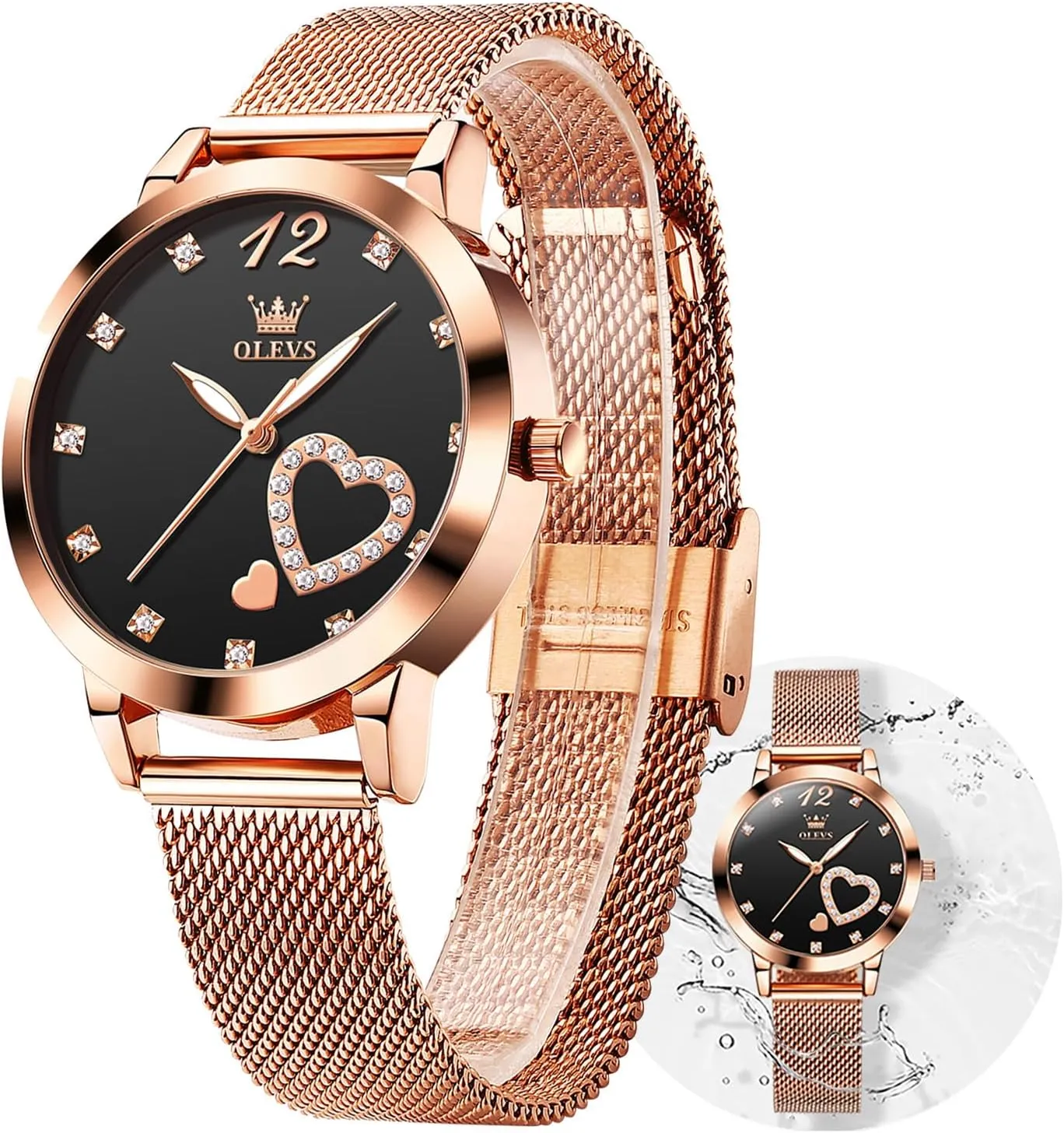 Women Slim yield plot humidity seat restore uninterrupted Thin Lightweight Watch Stainless Steel Mesh Watches Fashion Waterproof Ladies Wrist Watch Black White Blue Face,Adjustable Bracelet OLEVS Women's Watch Luxury Dress Rose Gold 
