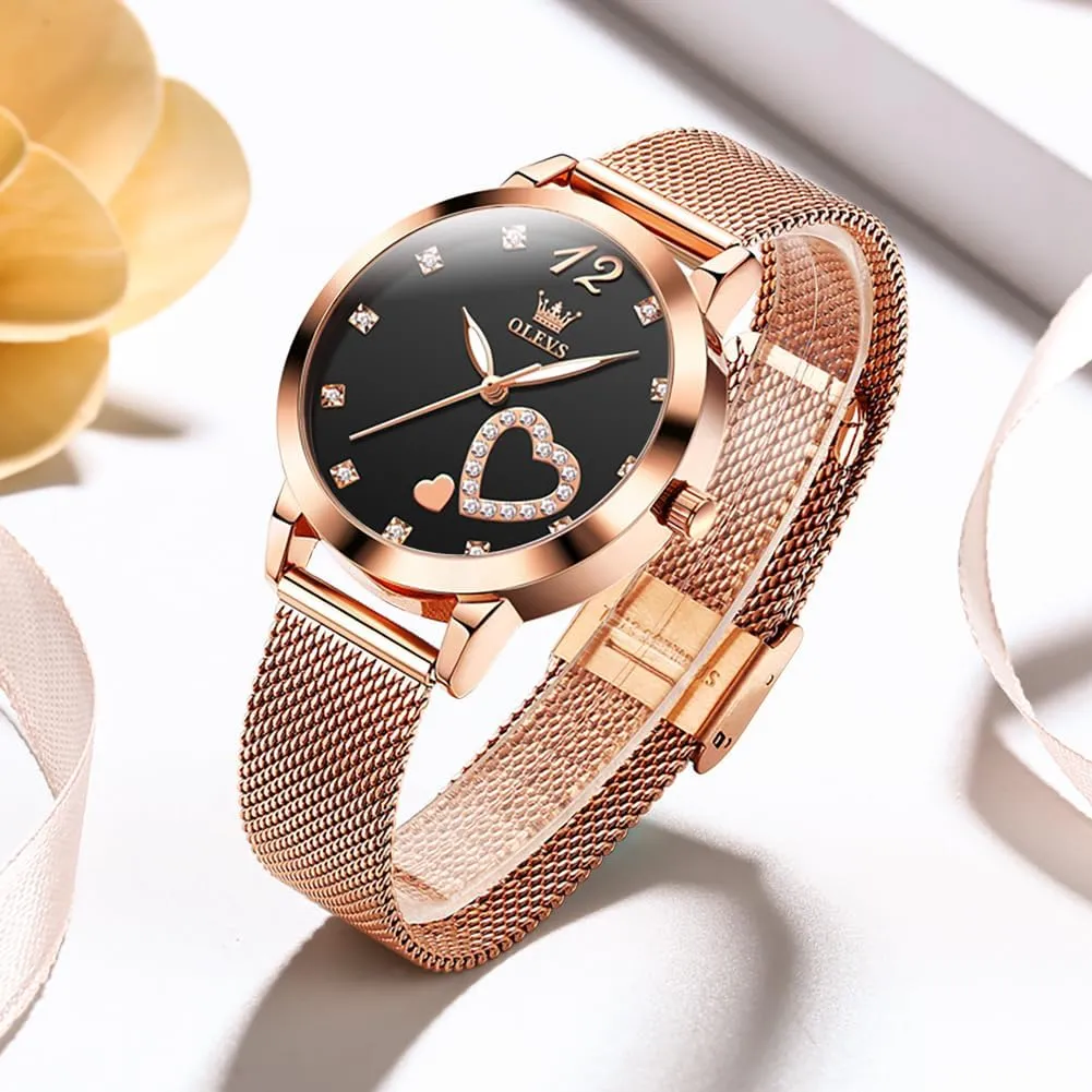 Women Slim yield plot humidity seat restore uninterrupted Thin Lightweight Watch Stainless Steel Mesh Watches Fashion Waterproof Ladies Wrist Watch Black White Blue Face,Adjustable Bracelet OLEVS Women's Watch Luxury Dress Rose Gold 