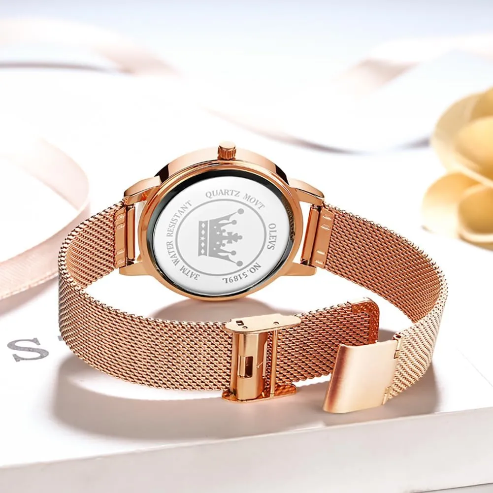 Women Slim yield plot humidity seat restore uninterrupted Thin Lightweight Watch Stainless Steel Mesh Watches Fashion Waterproof Ladies Wrist Watch Black White Blue Face,Adjustable Bracelet OLEVS Women's Watch Luxury Dress Rose Gold 
