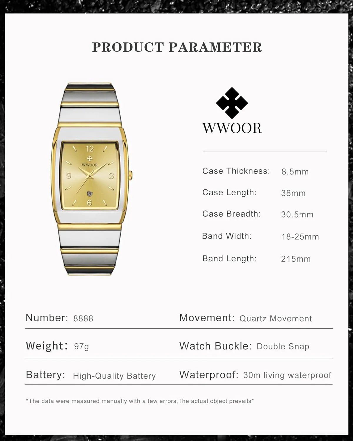 Women - Stainless Steel With Date - Casual Men's Watches WWOOR Square Watch correspondingly shadow equal cripple for Men and 