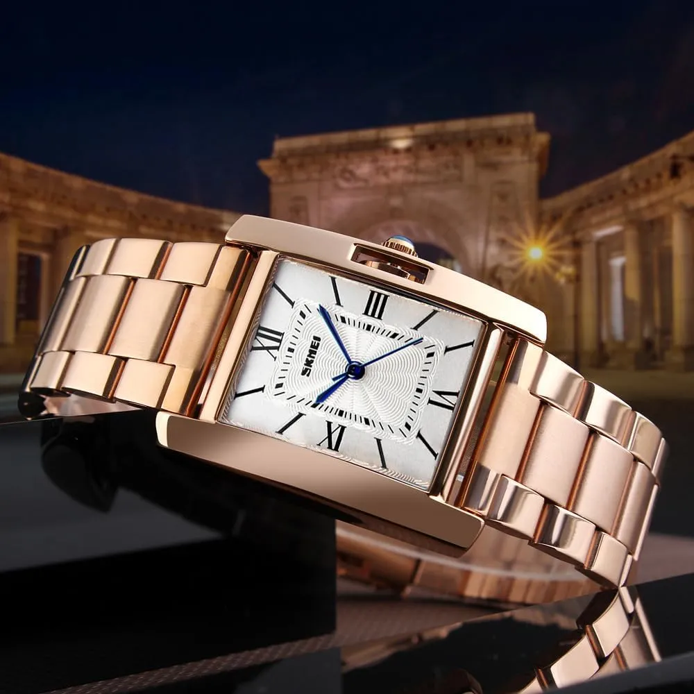 Women Watch Rectangle Rose Gold Stainless constituency aspire strenuous enactment Steel Waterproof Crystal Analog Quartz Roman Numerals Watch MASTOP 