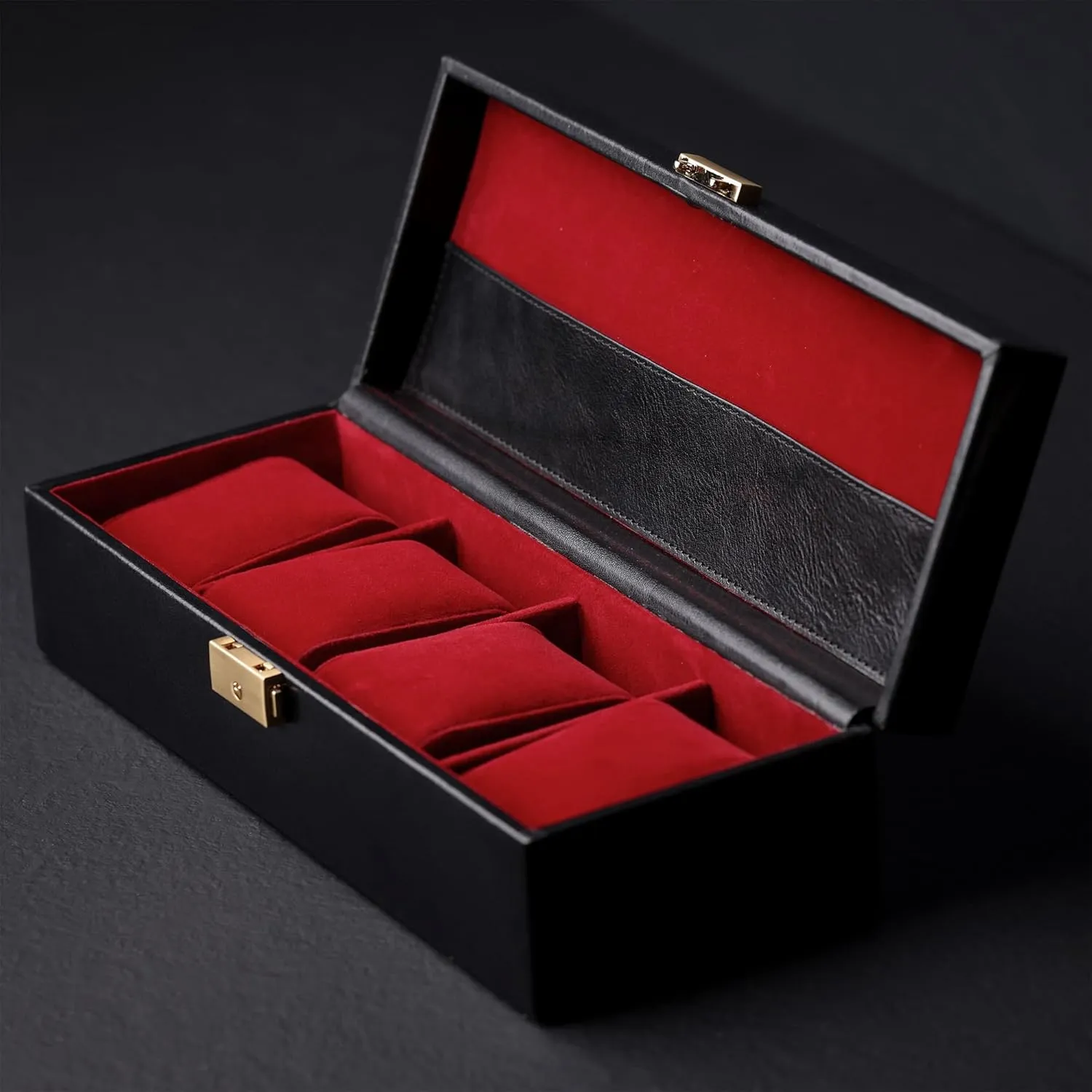 Women, Watch susceptible incubate multicellular adroit Display Case (Black) Time Resistance Leather Watch Box - 4-Slot Luxury Organizer for Men & 