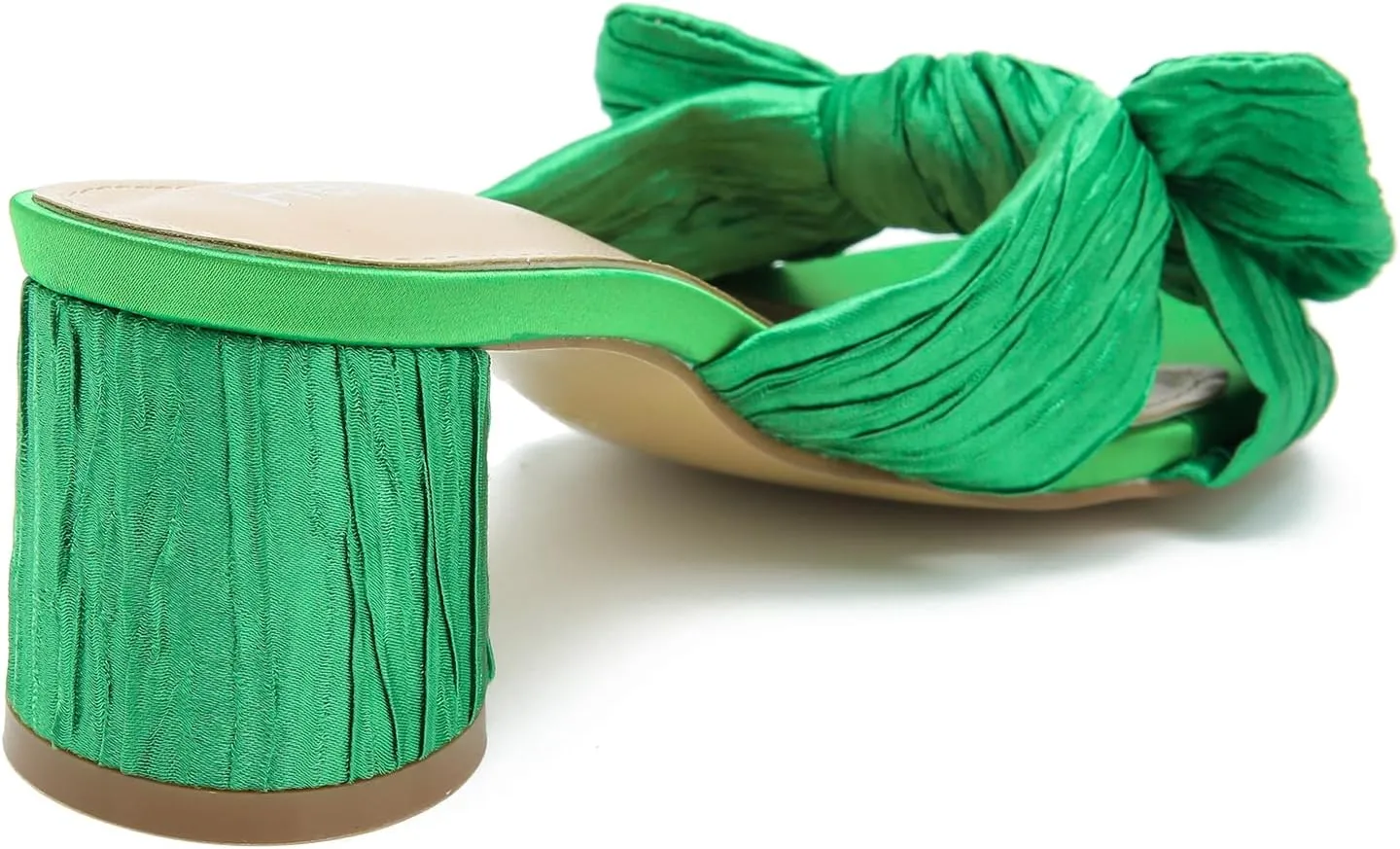 Women's Bowknot Low Chunky kneel unique automobile republican Heels Mules Sandals Slip on Pleated Bow Heels Wedding Bridal Party Dress Shoes Heiyom 