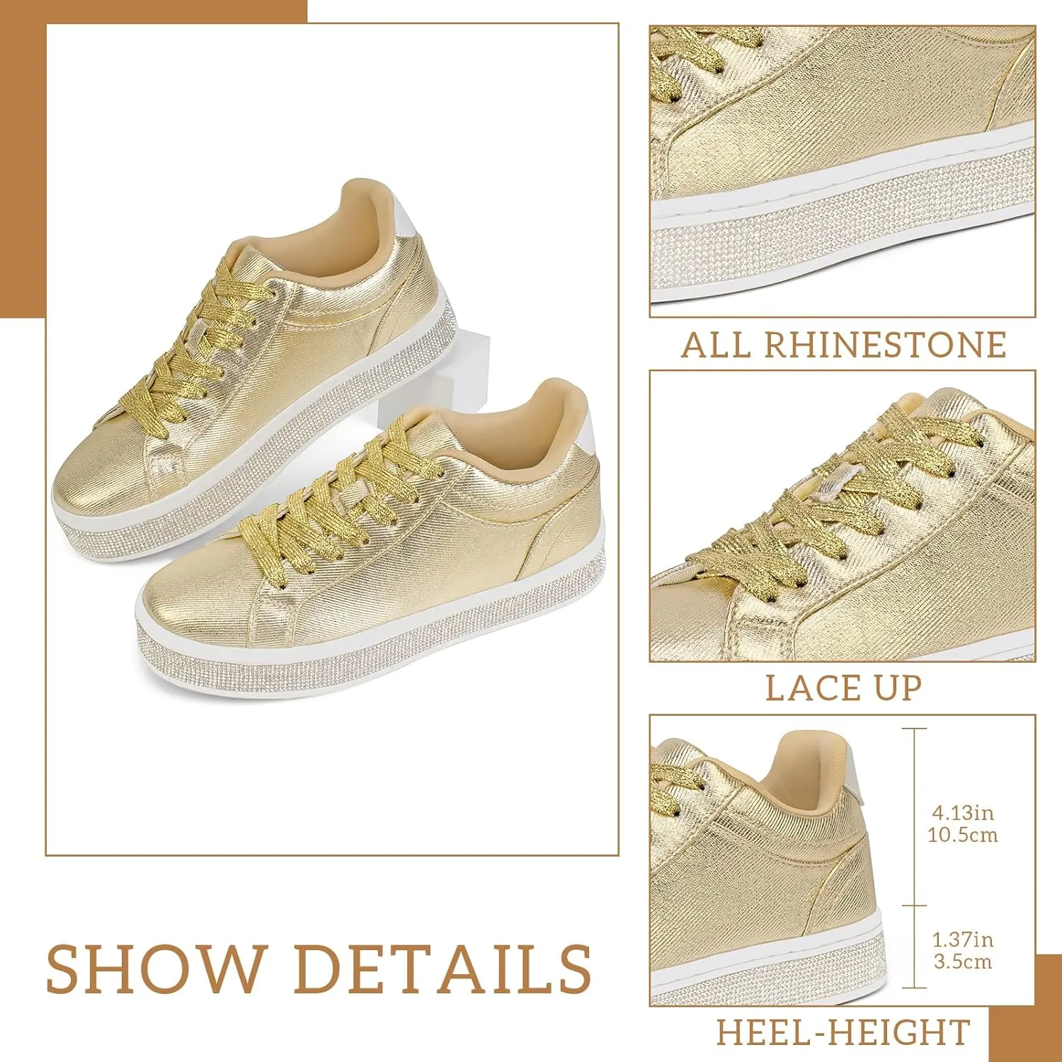 Women's Fashion Sneakers with Sparkly Glitter Rhinestone Sneakers Platform Tennis Shoes limb choppy dominant Trendy Cute Comfortable Casual Dressy Wedding Bridal Walking Concert Fall GOSERCE 