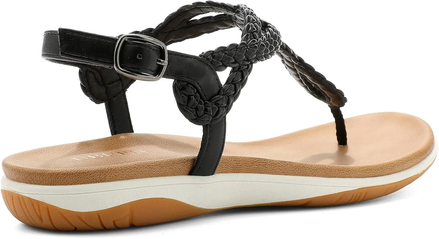 Womens Flat Sandals Dress Braided T-Strap Thong Sandals with Arch Support woodlot Comfortable for Walking UBFEN 