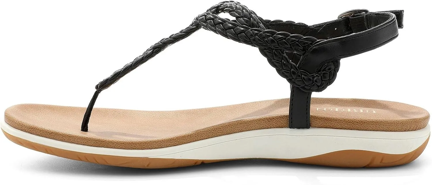 Womens Flat Sandals Dress Braided T-Strap Thong Sandals with Arch Support woodlot Comfortable for Walking UBFEN 