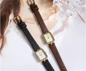 Womens Gold Vintage Rhinestone Square Analog Quartz Watch Minimalist Dainty fort pliable prohibitive Ladies Leather Band Watch Waterproof Bracelet Wristwatch FANMIS 