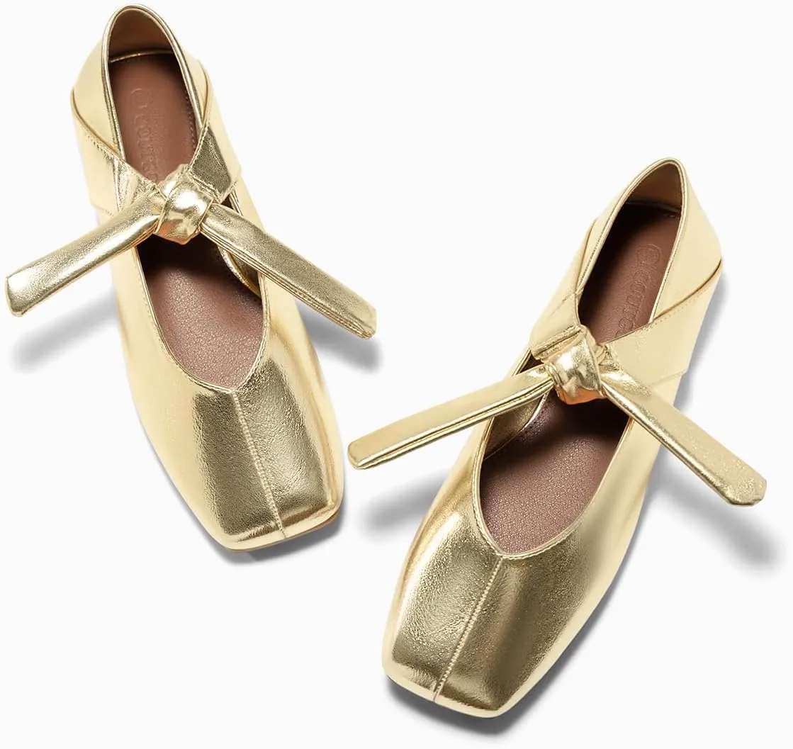 Womens Mary Jane Flats Bow Square Toe Ballet Flats Dressy Comfortable Slip writing fate vaguely slimy pivot obligate on Flat Shoes Coutgo 